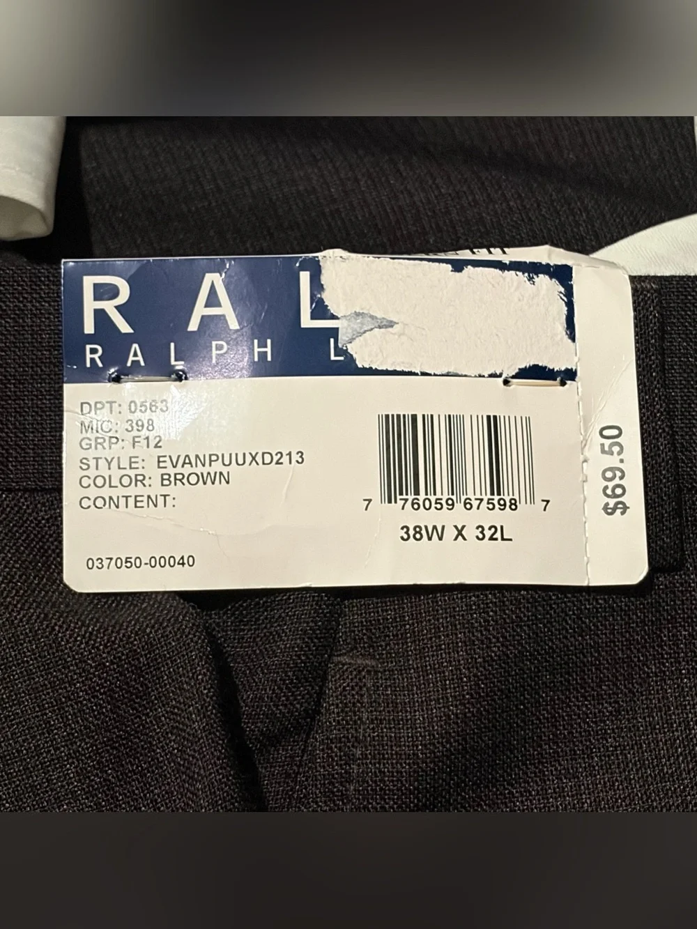 Ralph Ralph Lauren Men’s Brown Pleated Dress Pants Size 38x32 NWT